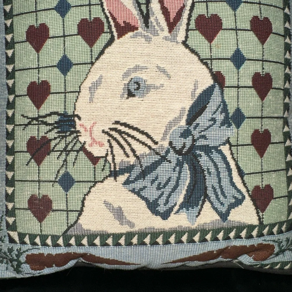 Vintage Bunny Tapestry Throw Pillows - Pair 12x12